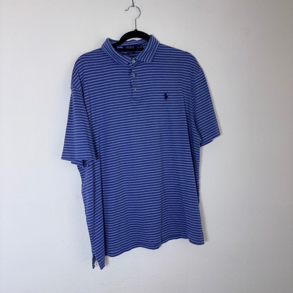 Polo Ralph Lauren Polo Shirt XL Blue Striped cotton Classic Fit Short Sleeve